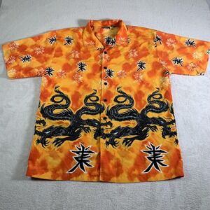 Vintage ODO Shirt Mens XL Orange Dragon Hawaiian Aloha Camp Button Up Made Korea
